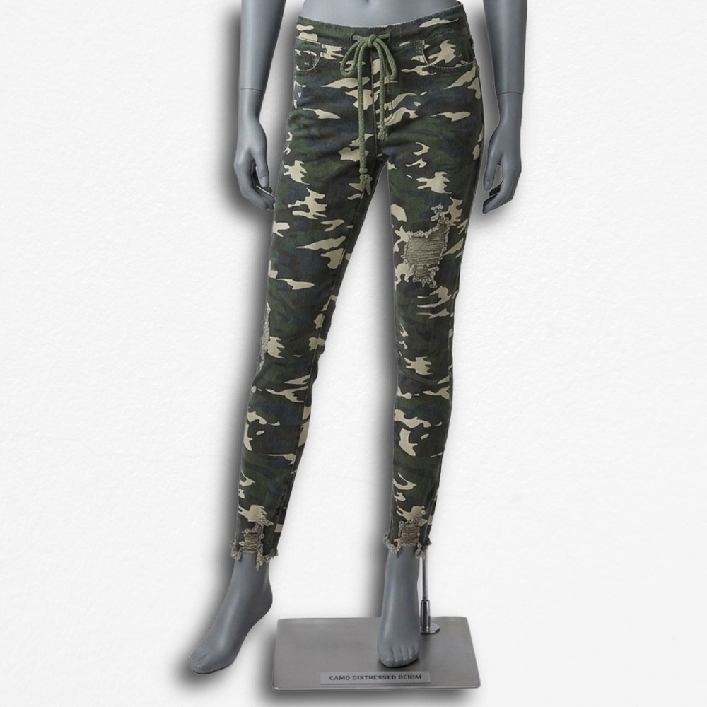 YMI Womens Camo Distressed Skinny Jeans Green Camouflage‎ Frayed Hem XS?